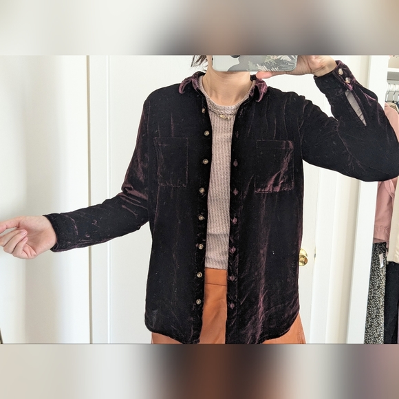 Anthropologie Maeve Velvet Shirt Purple Karina Button Down Size 2 - Picture 3 of 8